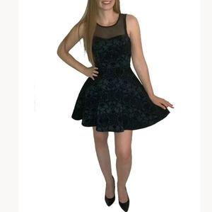 Three Pink Hearts Dress Women XS Velvet Mesh Aline